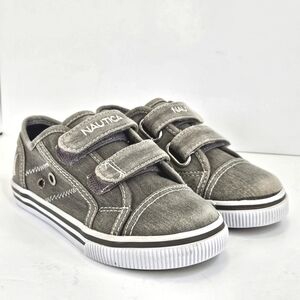Nautica Velcro Sneakers Slip-On Canvas Shoes Casual Gray Kids Boy's Size 9